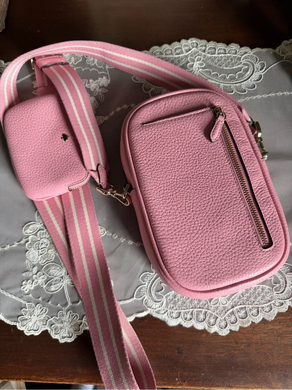 kate spade New York pink pebble leather crossbody with detachable coin pouch